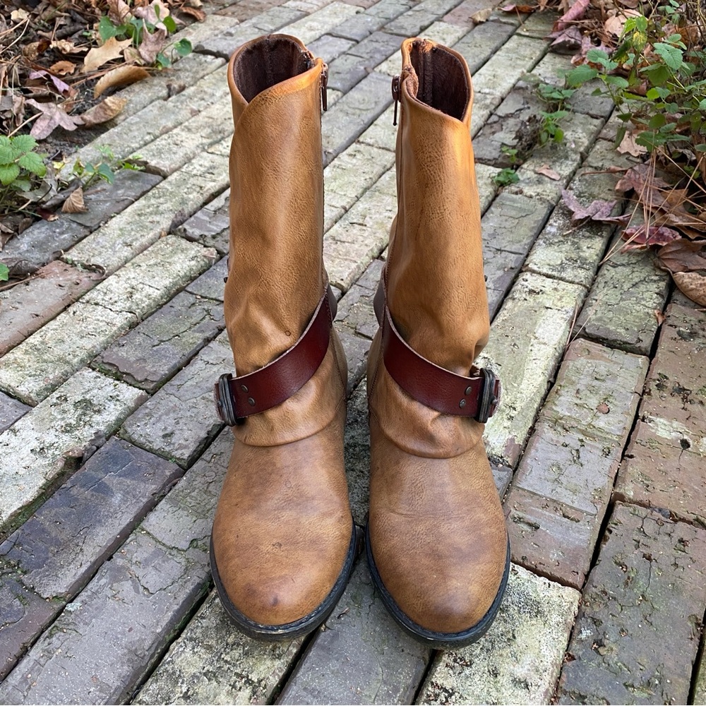 Blowfish Tan and Brown Mid Calf Combat Moto Boots Size 7 - Picture 2 of 6
